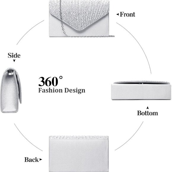 Luxury Satin Clutch Purse with Chain Strap - Perfect Evening Bag for Weddings - Picture 5 of 6